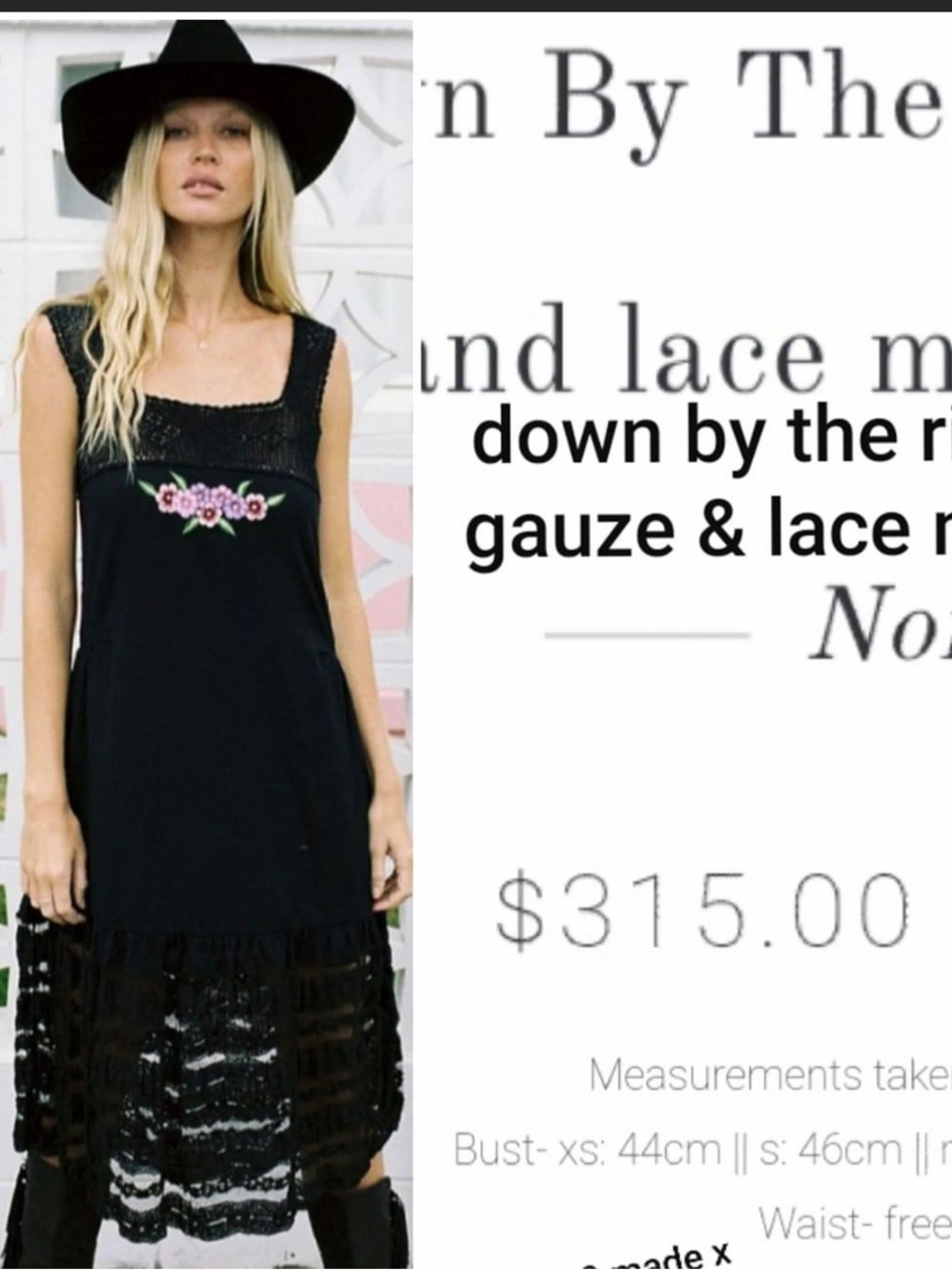 Chasing Unicorns Down By The River Gauze & Lace Midi Dress in Nior/Black